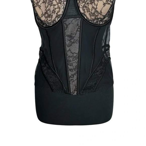 Victoria's Secret Lined Mesh CorsetTop 38D Black Cream Women